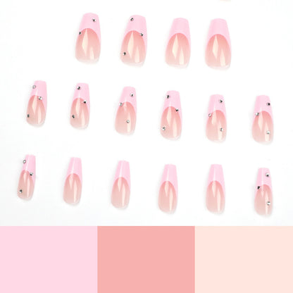 Women's Pink Rhinestone Wear Finished Product Nail Tips