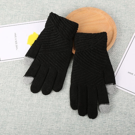 Women Gloves Winter Woolen Knitted Gloves Touch Screen Mittens Keep Warm Female Winter Full Finger Stripe Gloves Fashion Autumn