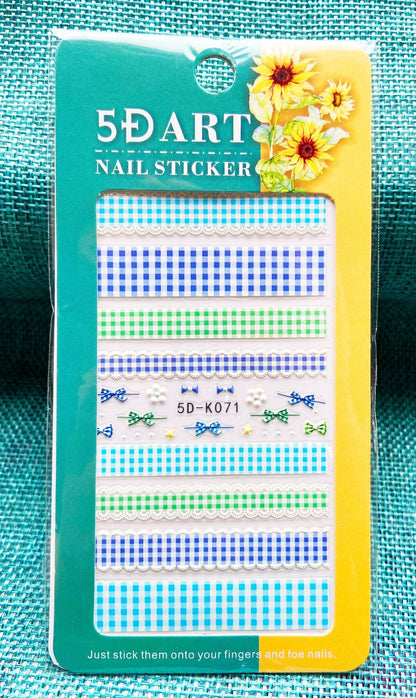 Embossed Nail Sticker Plaid Nail Sticker Three-dimensional Bow Nail Sticker Summer Nail Sticker