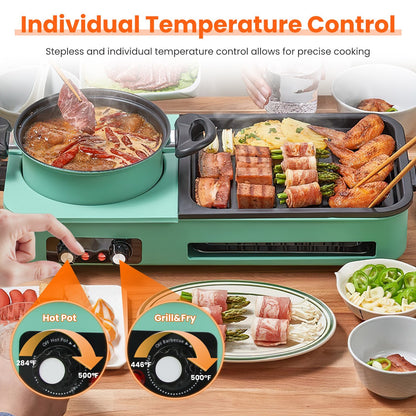 1Pc 3 In 1 Electric Hot Pot With Grill 1600W Smokeless Non-Stick Korean BBQ Grill Shabu Shabu Hot Pot Combo With Independent Temperature Control For 3-5 People Fedex Shipping
