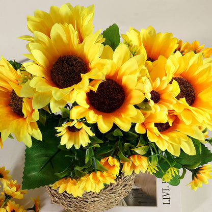 13 Sunflower Artificial Flower Sun Fake Bouquet Plastic Flowers Fence Small Handle Plug Home Decoration