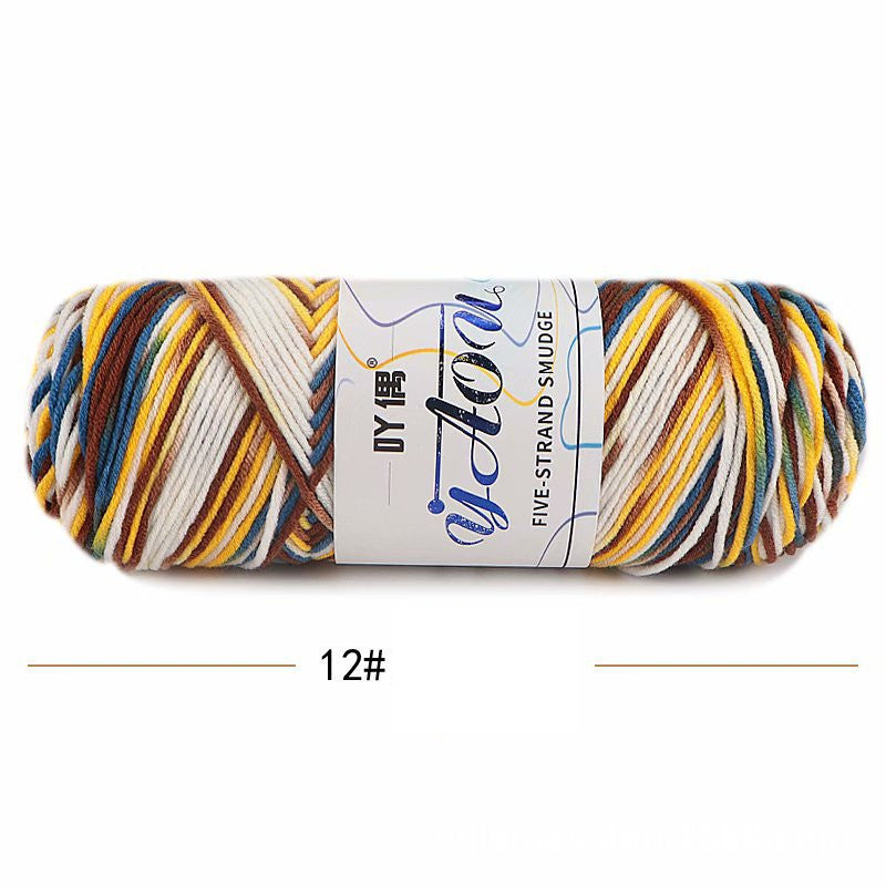 5Strands Milk Cotton Medium Thick Tie-dye Smudge Dyed Yarn