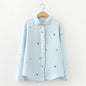 Women's Artistic Double-layer Cotton Yarn Doll Collar Printed Long-sleeved Shirt