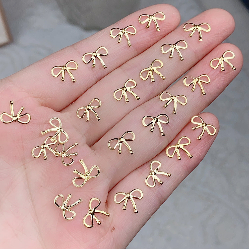 Alloy Bow Nail Ornament Light Luxury Advanced Bow Gold And Silver Nail Accessories