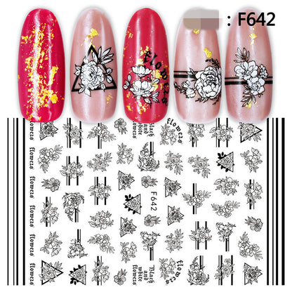 1pc Flowers Rose Red Black Sliders Adhesive Decoration Nail Art Stickers Russian Design 3D Adhesive Slider Decals