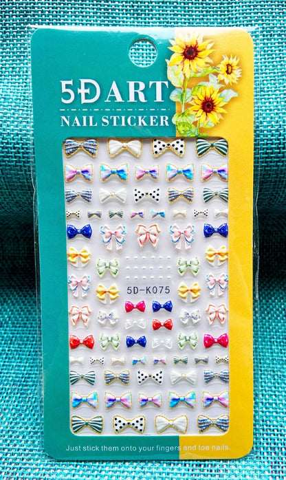 Embossed Nail Sticker Plaid Nail Sticker Three-dimensional Bow Nail Sticker Summer Nail Sticker
