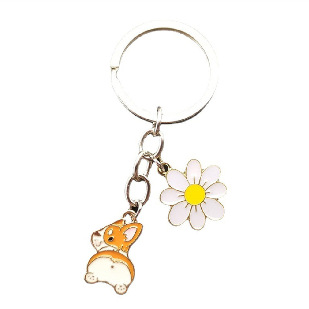 Cute Flowers Corgi Pet Animal Dog Lover Key Chain