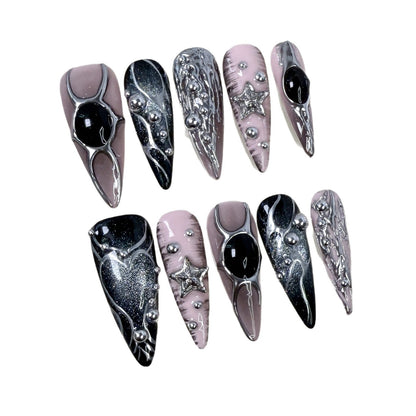 Dyed Nail European And American Long Pointed Nail Metal Hand Painted Ins Relief Sweet Cool