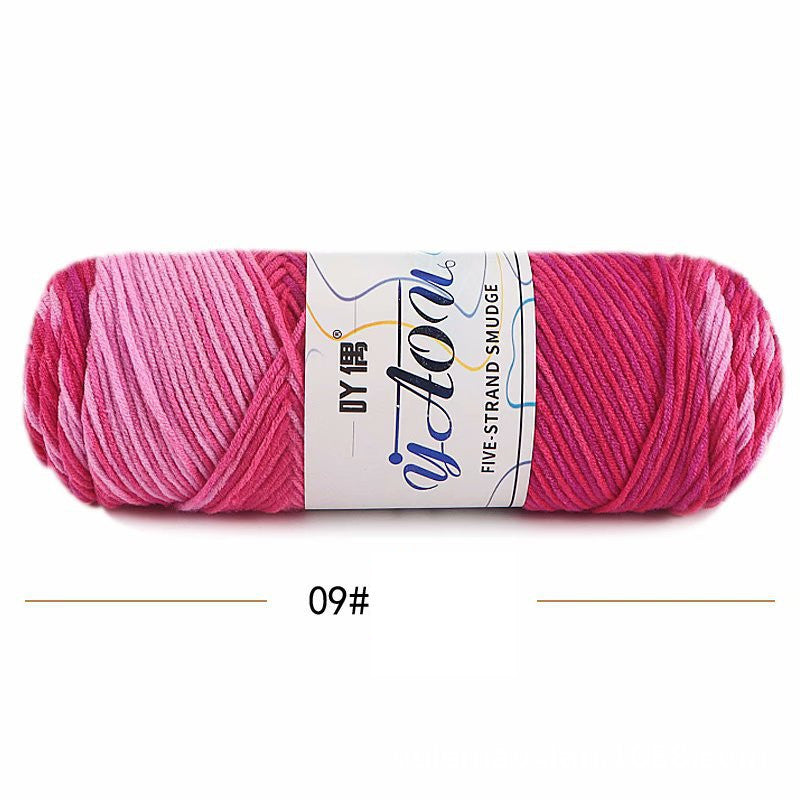 5Strands Milk Cotton Medium Thick Tie-dye Smudge Dyed Yarn