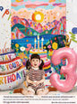 Birthday Party Layout Cake Hanging Cloth Children Background Wall
