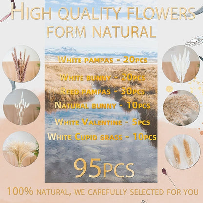 PAMPAS Bohemian Decorative Reed Rabbit Tail Grass Mix And Match Dried Flowers Bouquet