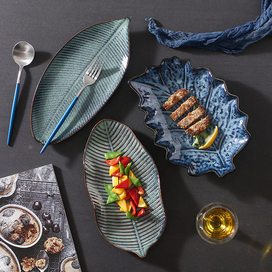 Japanese Fish Creative Leaf Dinner Household Kiln Changed Ceramic Dinner Plate