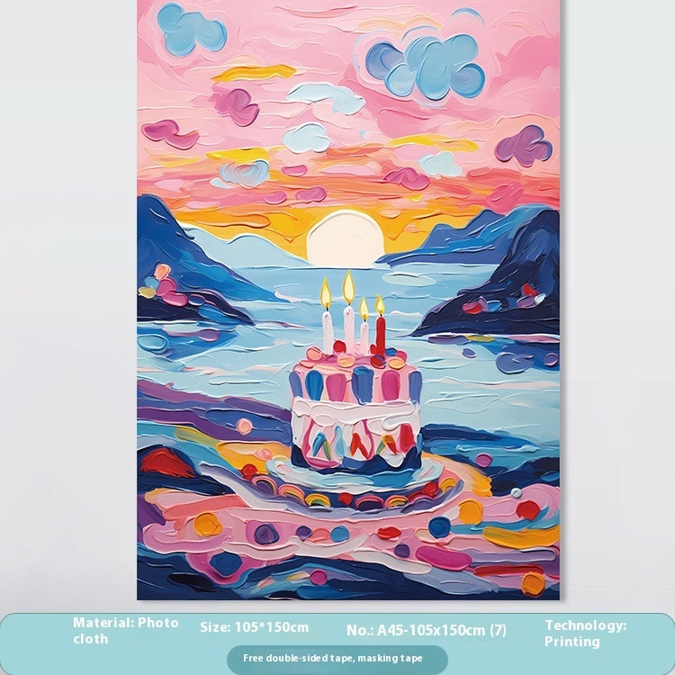 Birthday Party Layout Cake Hanging Cloth Children Background Wall