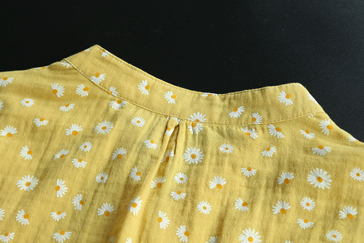 Women's Short Sleeve Cotton Yarn Print Stand Collar Shirt