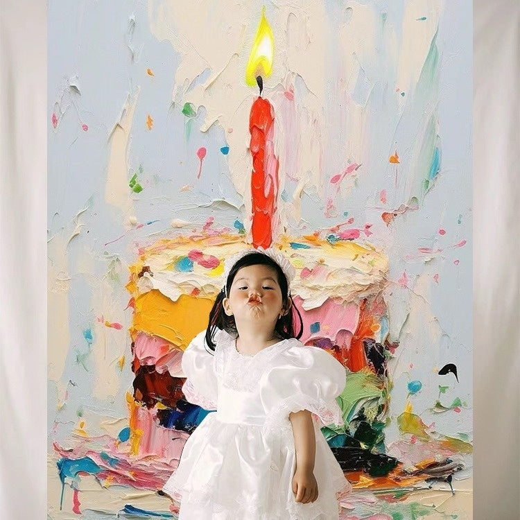 Birthday Party Layout Cake Hanging Cloth Children Background Wall