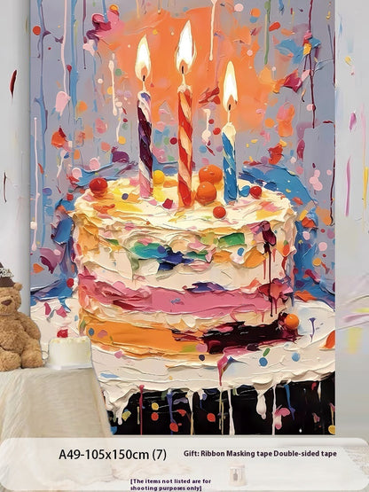 Birthday Party Layout Cake Hanging Cloth Children Background Wall