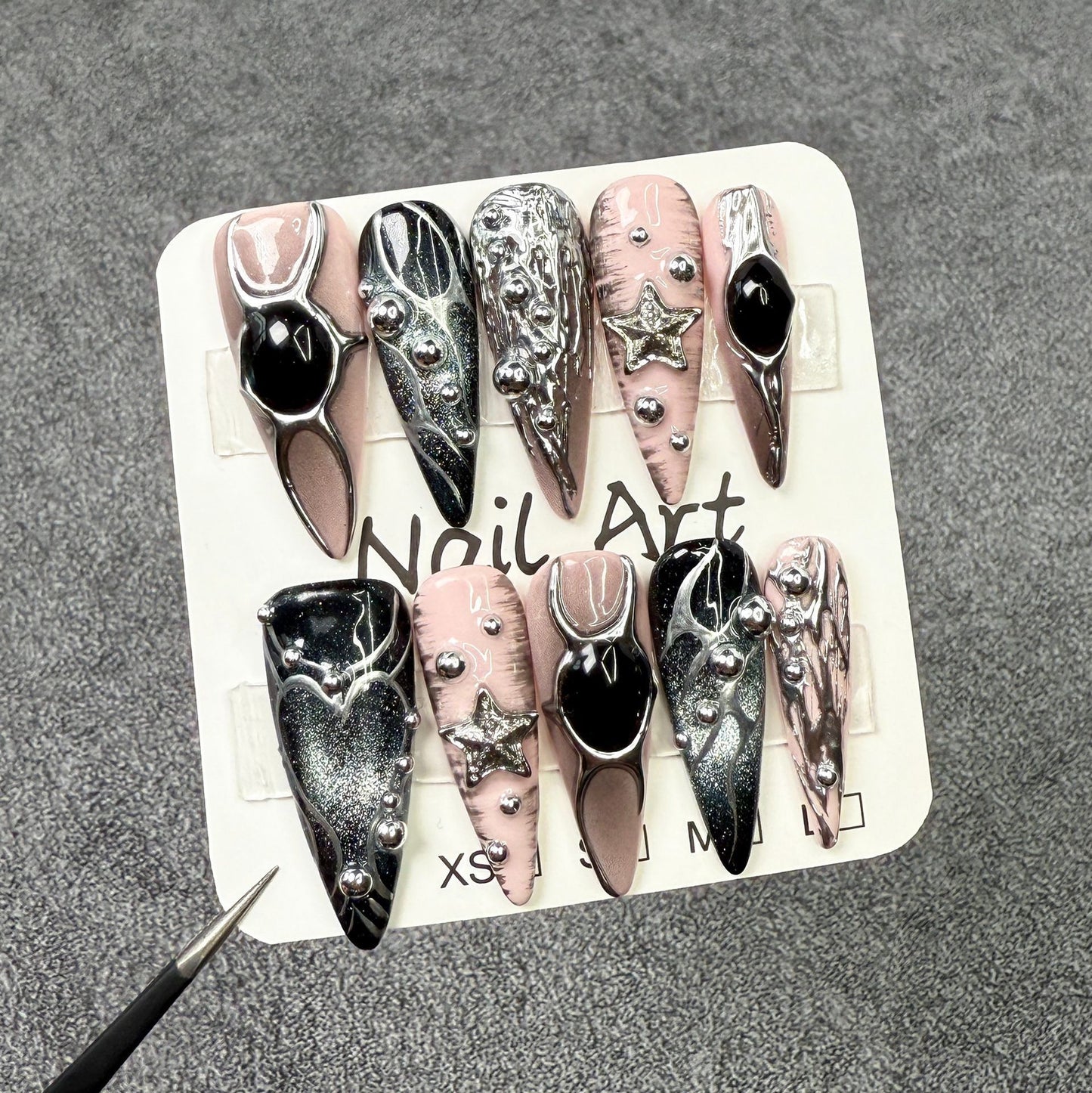 Dyed Nail European And American Long Pointed Nail Metal Hand Painted Ins Relief Sweet Cool