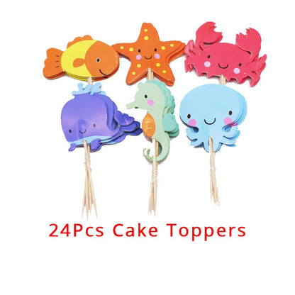 Marine Animal Decorative Flag Little Crab Starfish Plug-in Toothpick Inserts 24pc Baking Birthday Cake Decoration