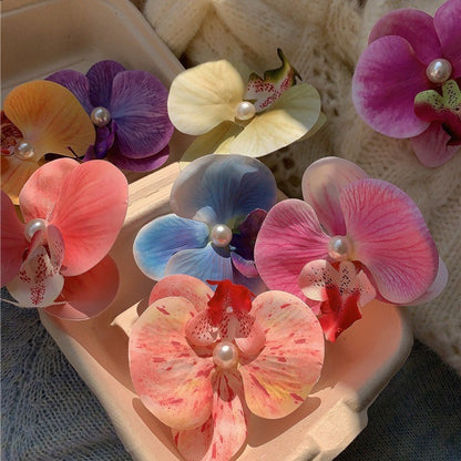 High-end Atmosphere Butterfly Orchid Side Clip Grip Flowers Hair Styling Clip