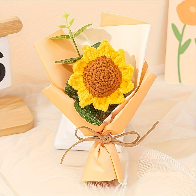 Sunflowers Crochet Flowers Bouquet, Knitted Bouquet, Crochet Artificial Flowers For Home Wedding Decor Birthday Gift Clearance