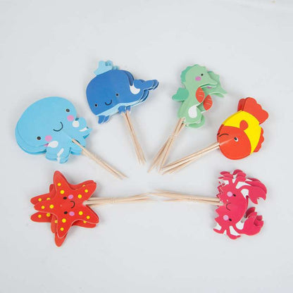 Marine Animal Decorative Flag Little Crab Starfish Plug-in Toothpick Inserts 24pc Baking Birthday Cake Decoration