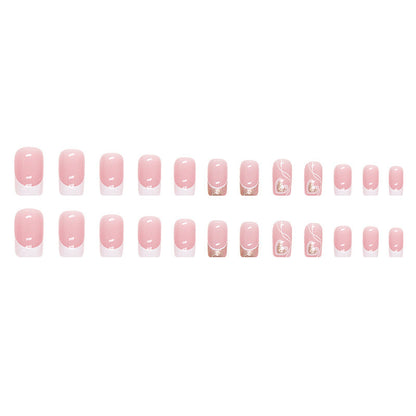 Hot Girl Wearing Nail  Sweet Cool Heart French Shiny