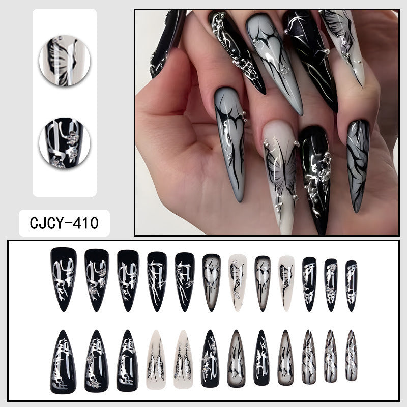 Dark Cool Spicy Punk European And American Nail Sticker Love Butterfly Wearable Fake Nails