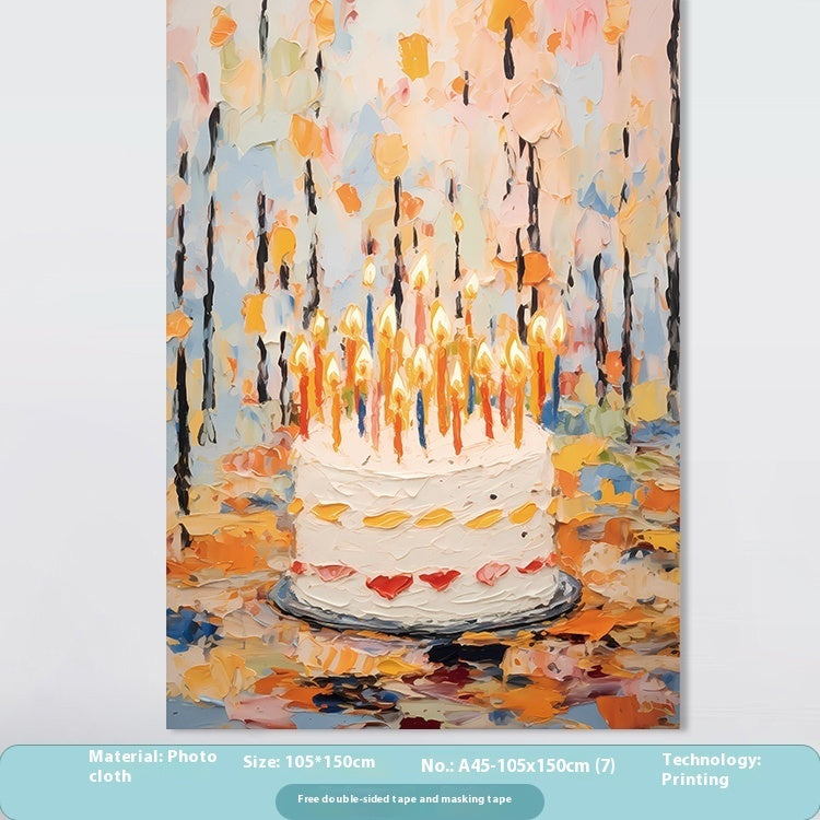 Birthday Party Layout Cake Hanging Cloth Children Background Wall