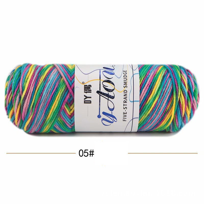 5Strands Milk Cotton Medium Thick Tie-dye Smudge Dyed Yarn