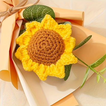 Sunflowers Crochet Flowers Bouquet, Knitted Bouquet, Crochet Artificial Flowers For Home Wedding Decor Birthday Gift Clearance
