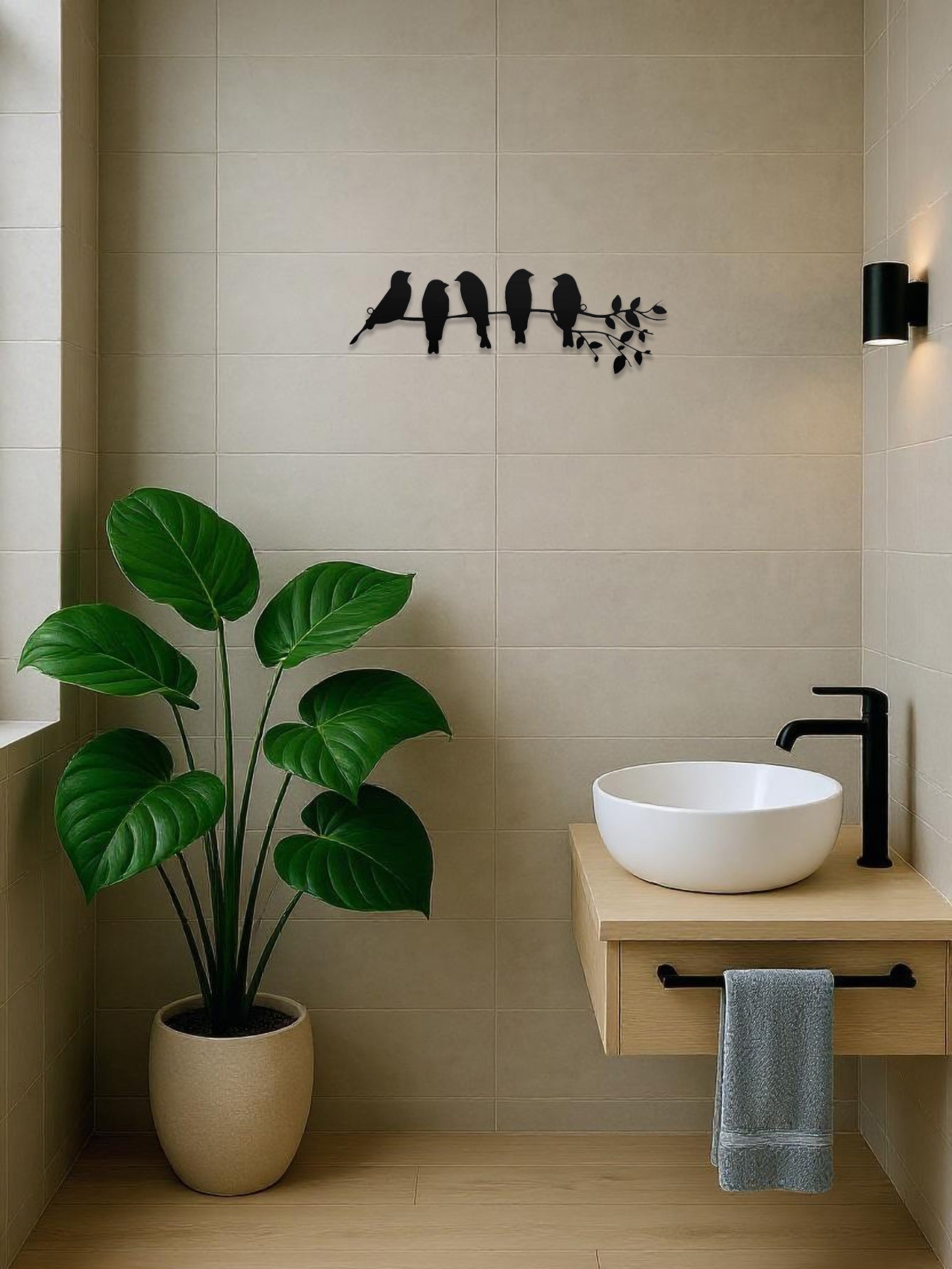 1PC Metal Bird Wall Art,Wall Ornament,The Leaves With Birds Sculpture Wall Decor