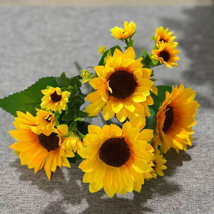 13 Sunflower Artificial Flower Sun Fake Bouquet Plastic Flowers Fence Small Handle Plug Home Decoration